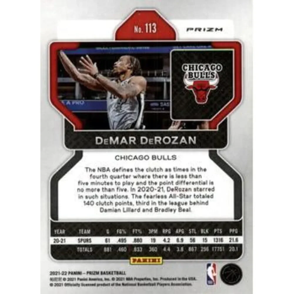 2021-22 Panini Silver Prizm DeMar DeRozan 113 Chicago Bulls